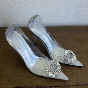 Good American Metallic Silver Heels